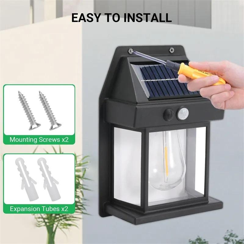 Solar charging vintage wall lamp with human body induction – IP65 waterproof security light