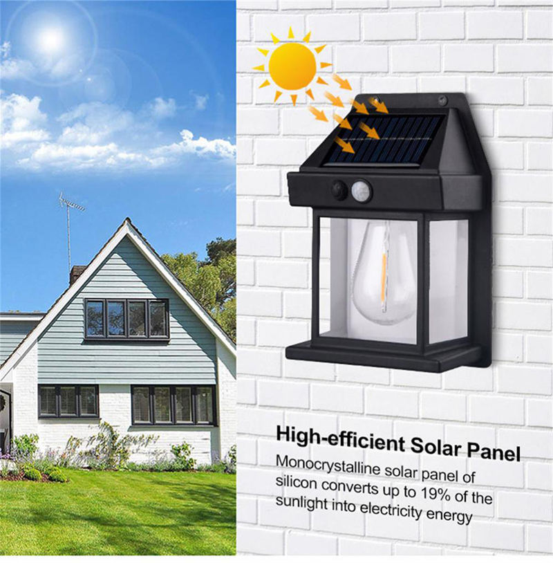 Solar charging vintage wall lamp with human body induction – IP65 waterproof security light