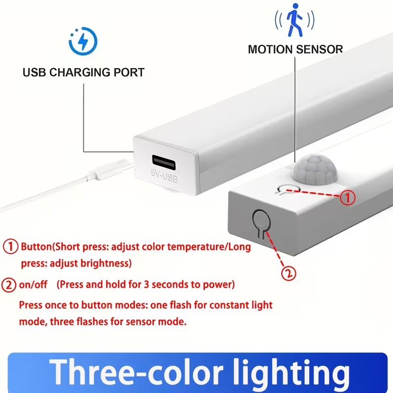 Smart led human body sensor rechargeable light